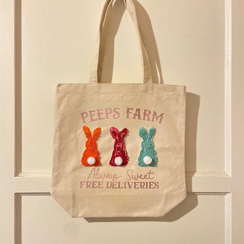 Tote Bag with Colorful Bunny Punch Needle Design